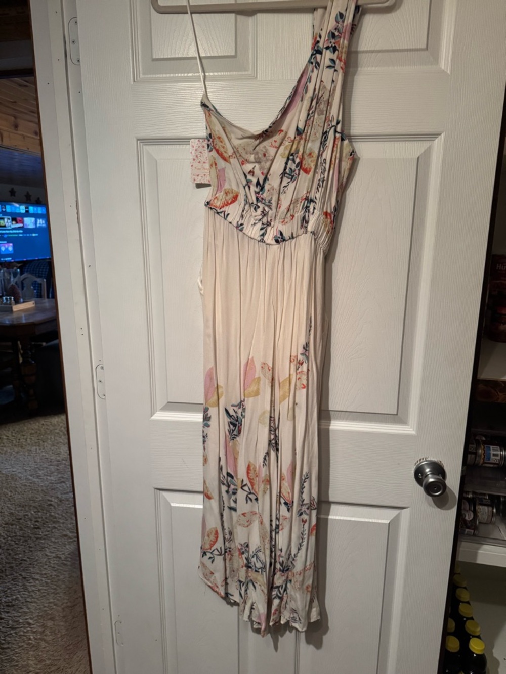 NWT Free People Sz Large Island Cream One-Shoulder Jumpsuit w/ Floral Design - Picture 10 of 11